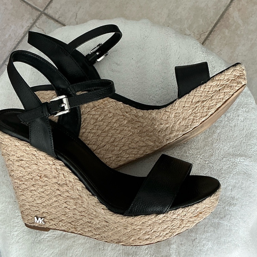 Michael Kors Black and Tan Wedge Sandals - Picture 6 of 6